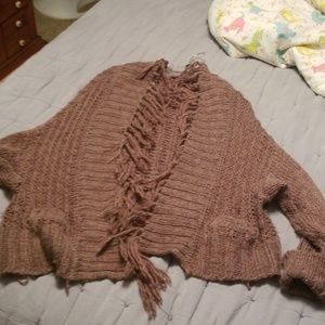 Free people fringe sweater cardigan brown